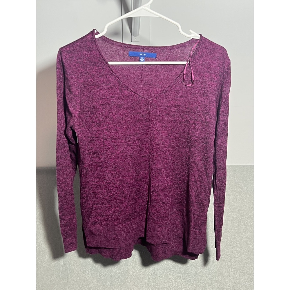 APT.9 Women's Petite Small PS Heather Magenta V-Neck Long Sleeve Pullover‎